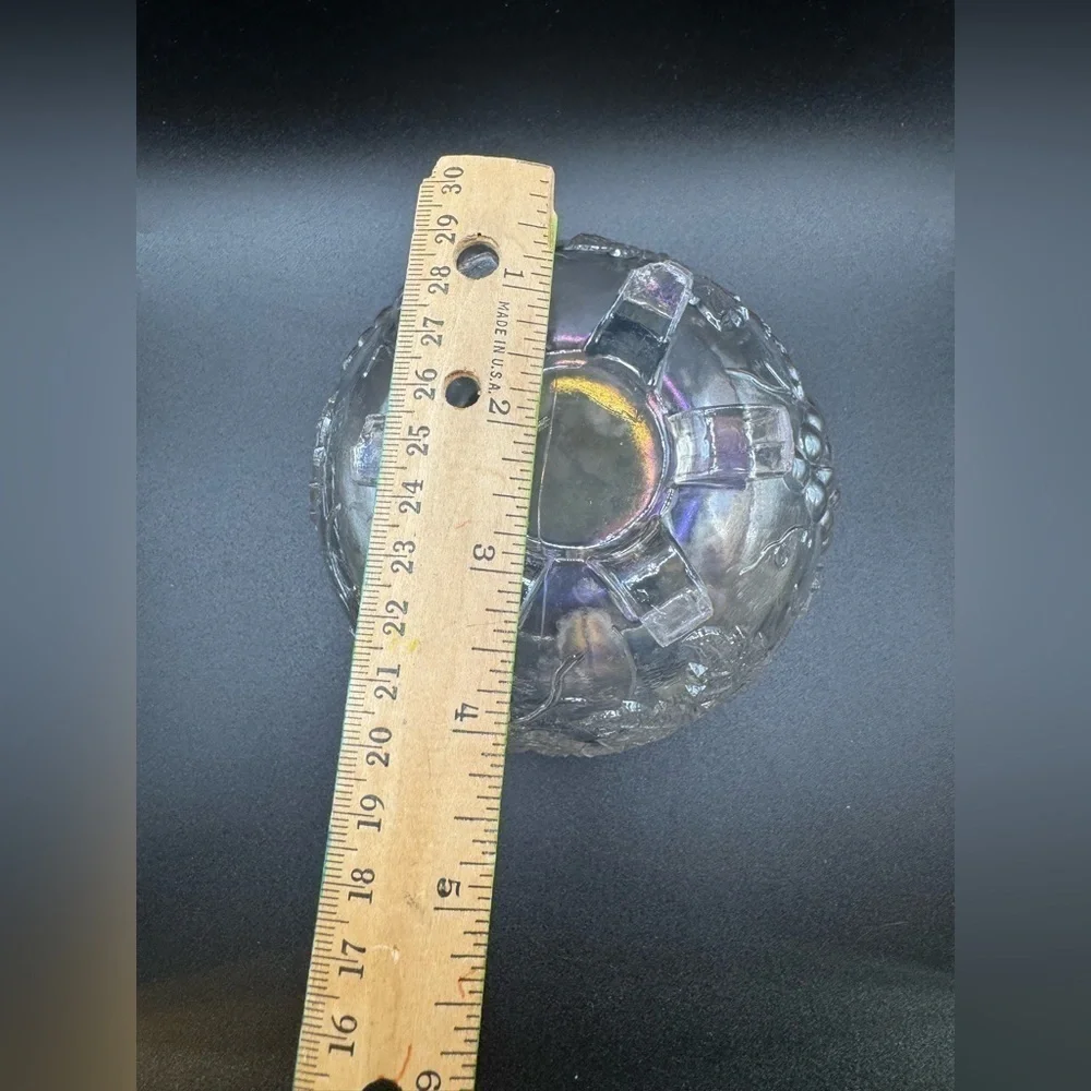 Vintage Dugan Clear Iridescent Carnival Glass Grape Delight Footed Rose Bowl
